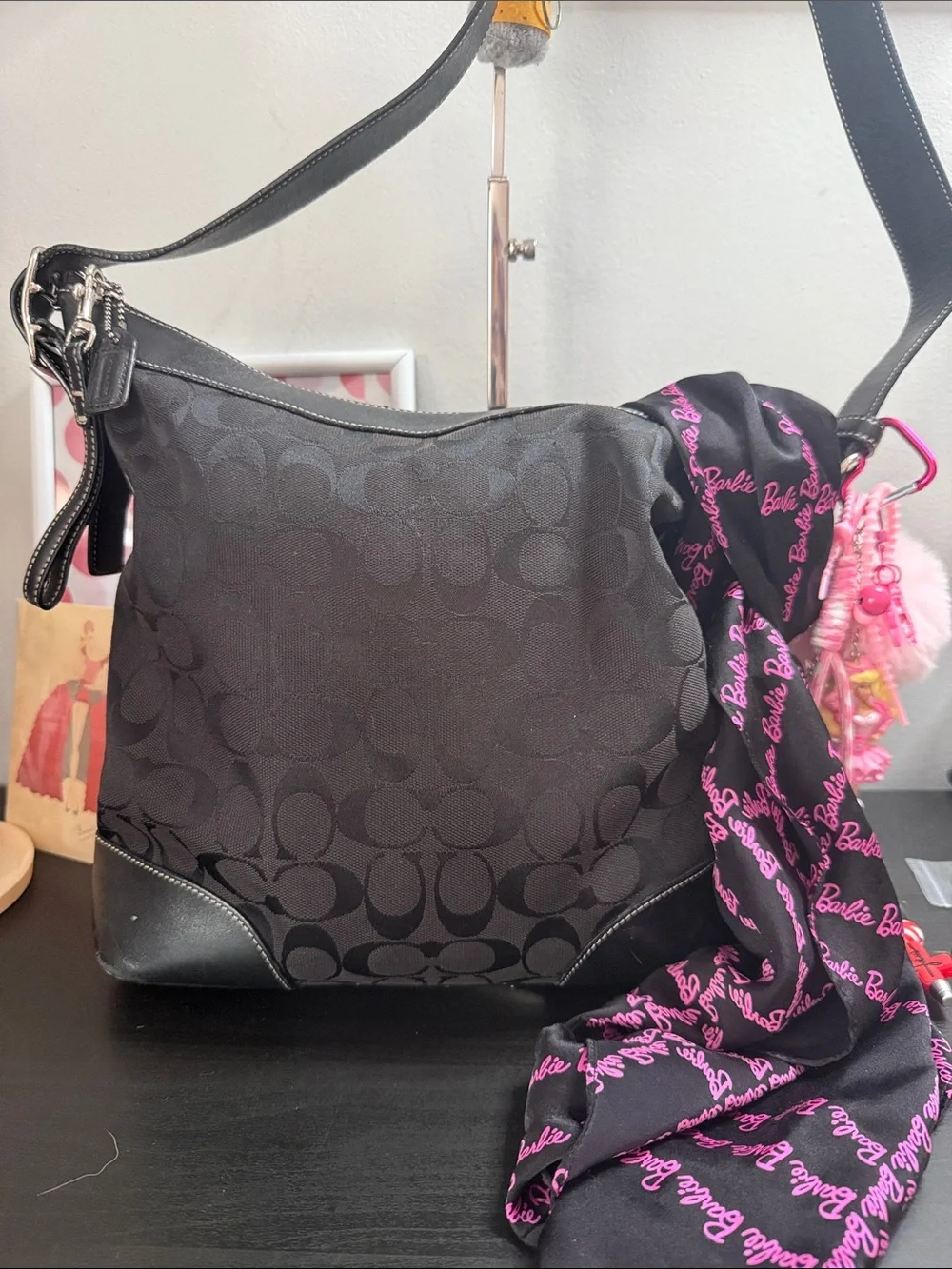 Coach Chelsea Vintage Black Signature Slim Jacquard Hobo Bag